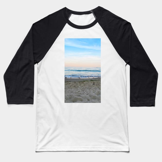Seagulls sit on the beach Baseball T-Shirt by taya-stdnk